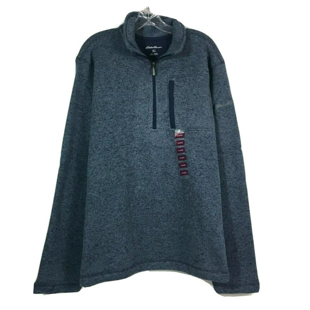 Eddie Bauer Mens Sweater Fleece Classic Quarter Zip Pullover XL Denim Blue